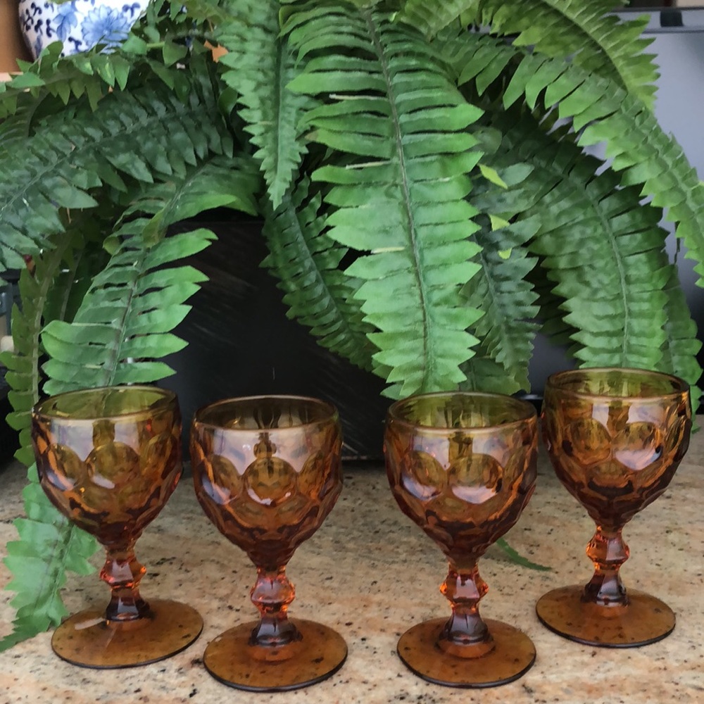 Set of 4 Vintage Amber Small Goblets